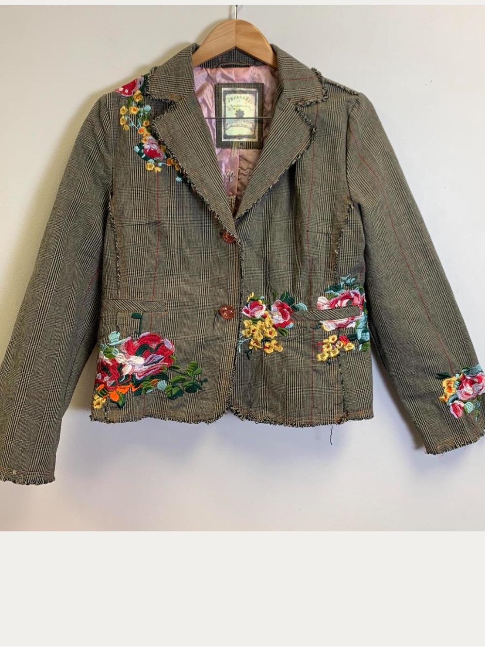 Paparazzi brown plaid embroidered blazer size L/XL